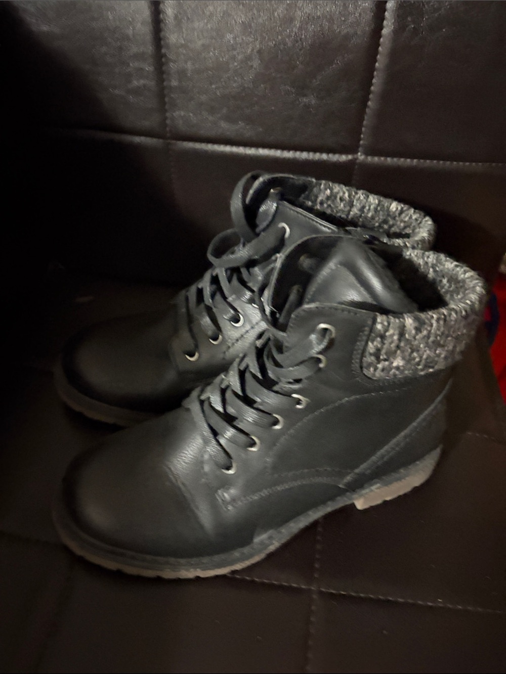 Element Women's Black Lace-Up Ankle Boots with Gray Knit Collar